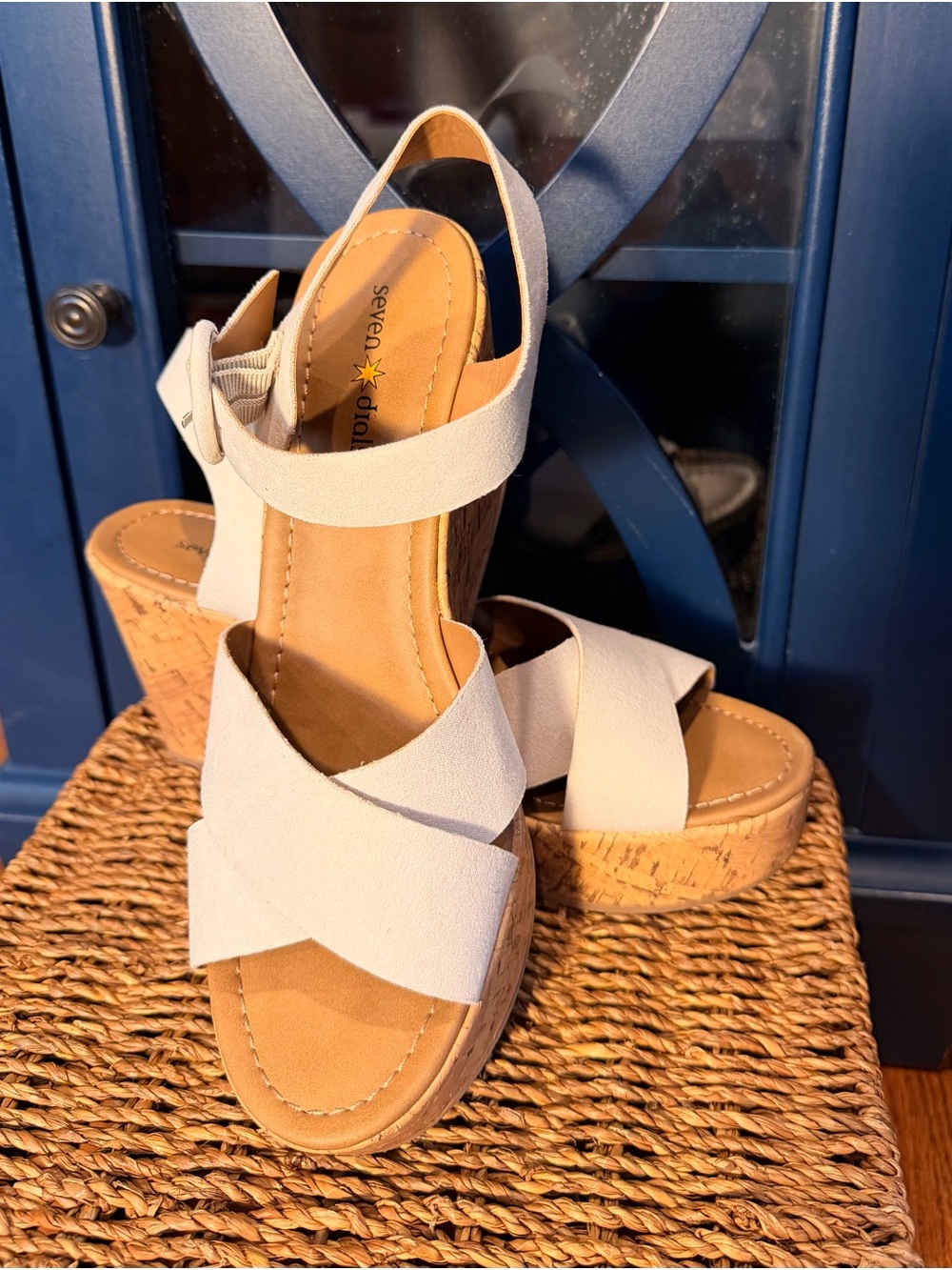 Seven Dials Ivory Cork Wedge Sandals - Picture 2 of 5